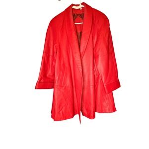 PRESTON & YORK Red Leather Jacket Blazer Style Women's PL Made in Korea